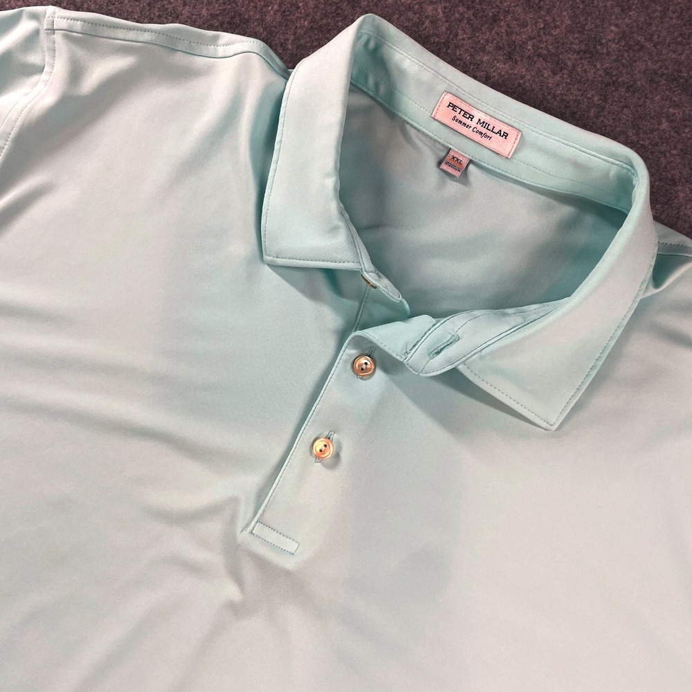 Peter Millar Summer Comfort Mens Polo Shirt XXL Light Blue Short Sleeve Golf